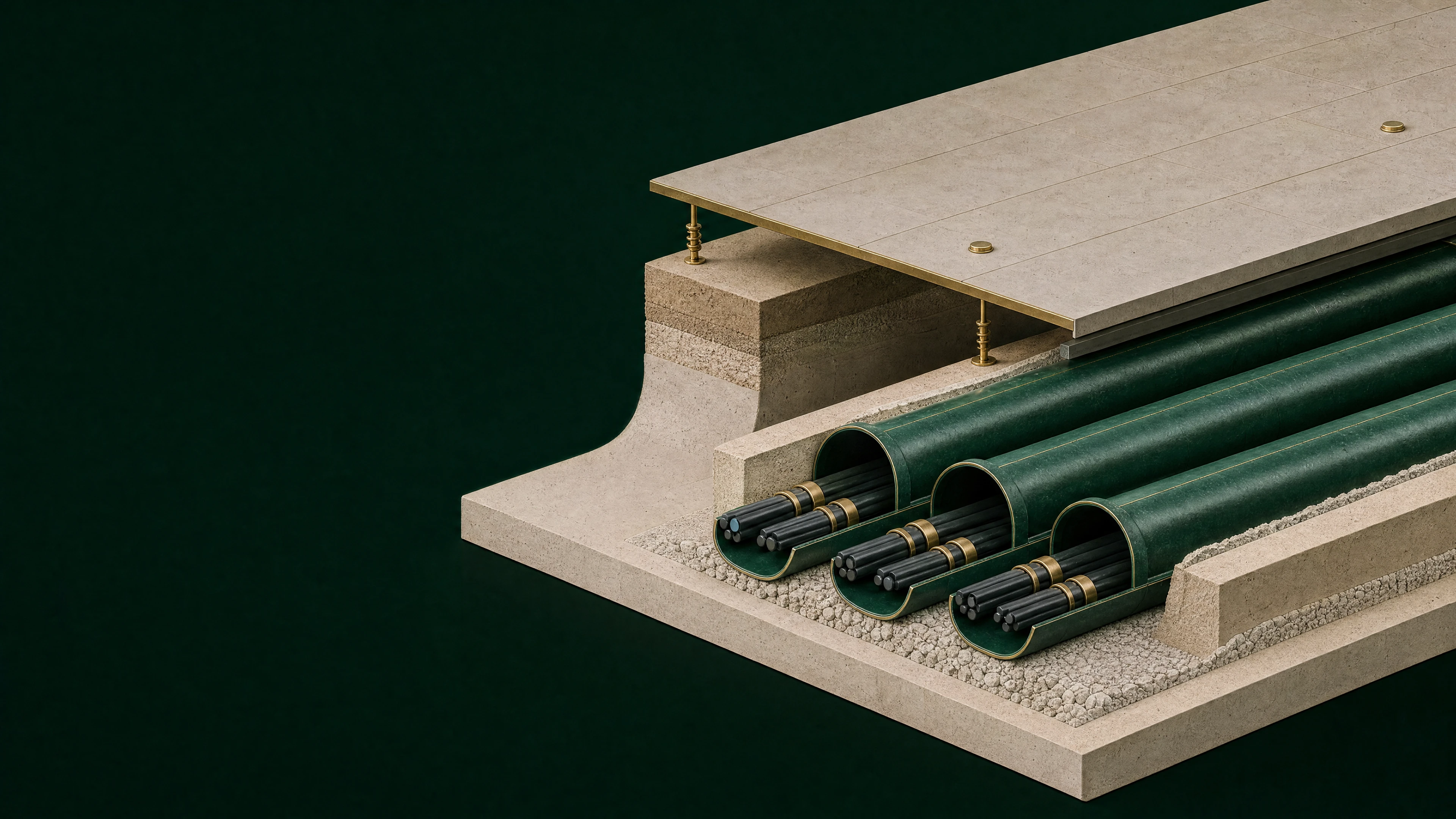 Konstnärlig illustration av kabelkanalisation i mark